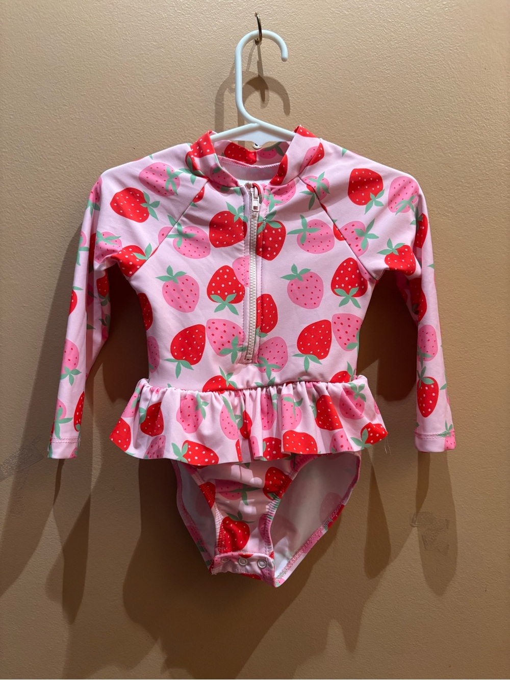 Little Me long sleeve Strawberry rashguard zip up swimsuit size 24 month